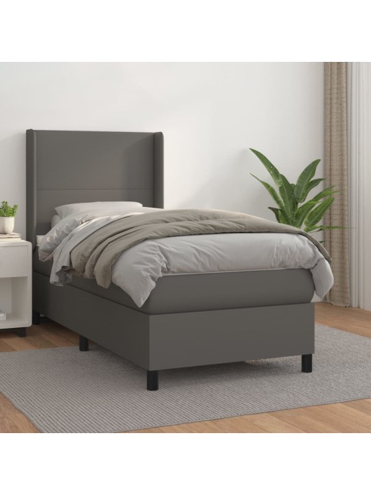 Box spring postel s matrací šedá 90x200 cm umělá kůže