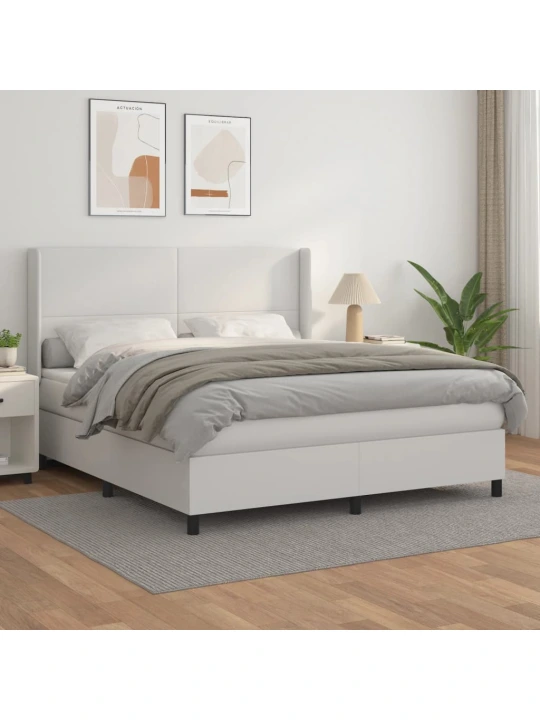 Box spring postel s matrací bílá 180x200 cm umělá kůže