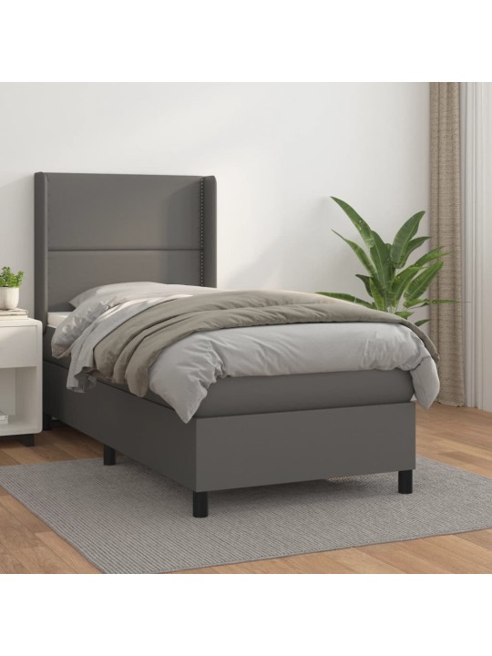 Box spring postel s matrací šedá 90x200 cm umělá kůže