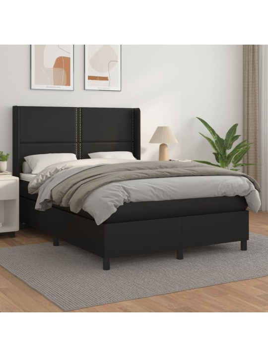 Box spring postel s matrací černá 140 x 190 cm umělá kůže