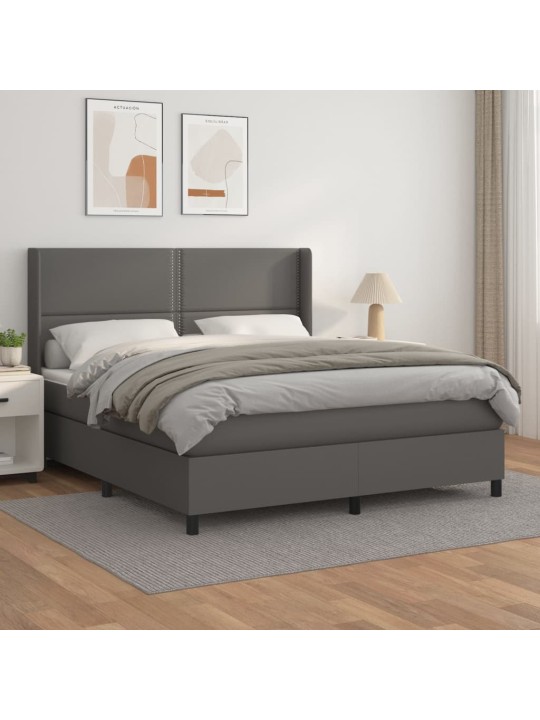 Box spring postel s matrací šedá 180x200 cm umělá kůže