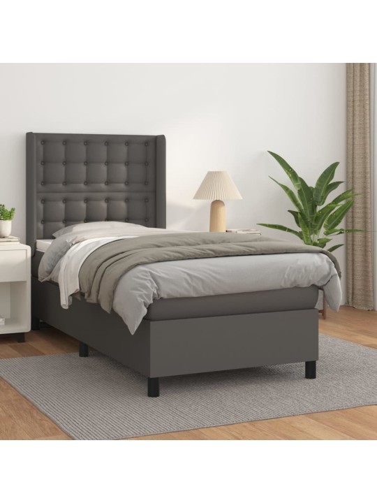 Box spring postel s matrací šedá 90x200 cm umělá kůže