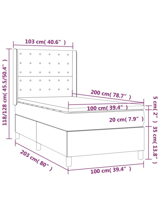 Box spring postel s matrací bílá 100x200 cm umělá kůže