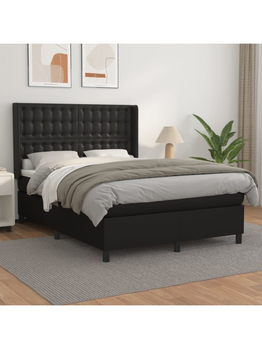 Box spring postel s matrací černá 140 x 190 cm umělá kůže