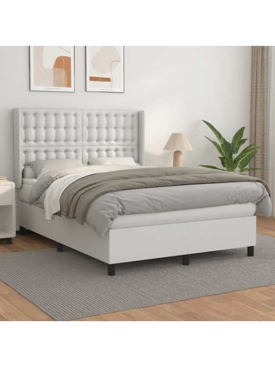 Box spring postel s matrací bílá 140 x 190 cm umělá kůže