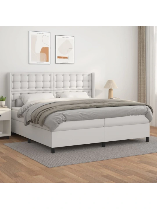 Box spring postel s matrací bílá 200x200 cm umělá kůže