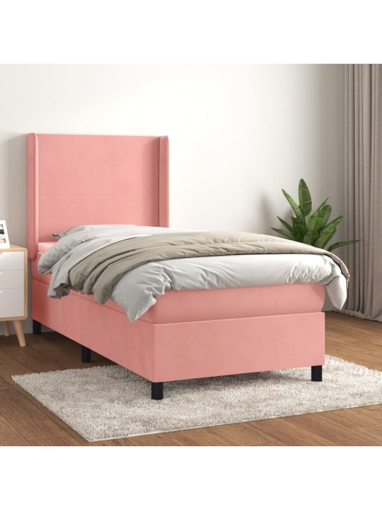 Box spring postel s matrací růžová 90x190 cm samet