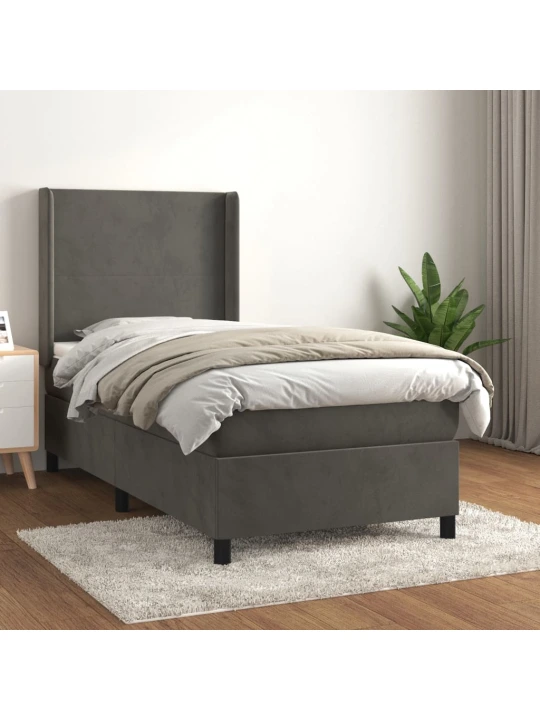 Box spring postel s matrací tmavě šedá 90x200 cm samet