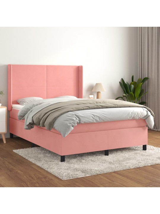 Box spring postel s matrací růžová 140x190 cm samet