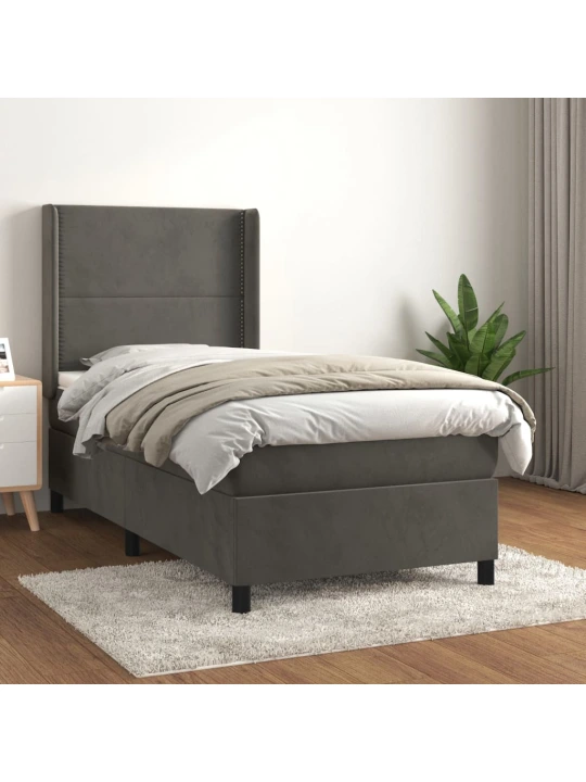 Box spring postel s matrací tmavě šedá 100x200 cm samet