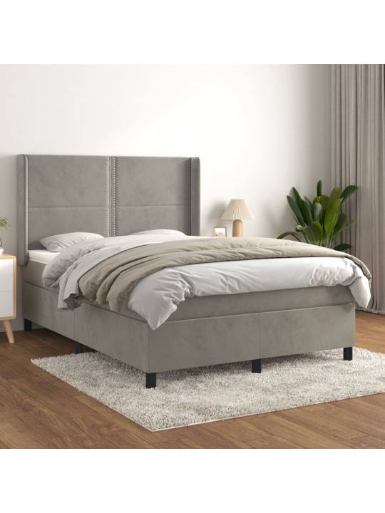 Box spring postel s matrací světle šedá 140x190 cm samet