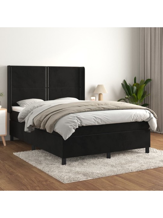 Box spring postel s matrací černá 140 x 190 cm samet