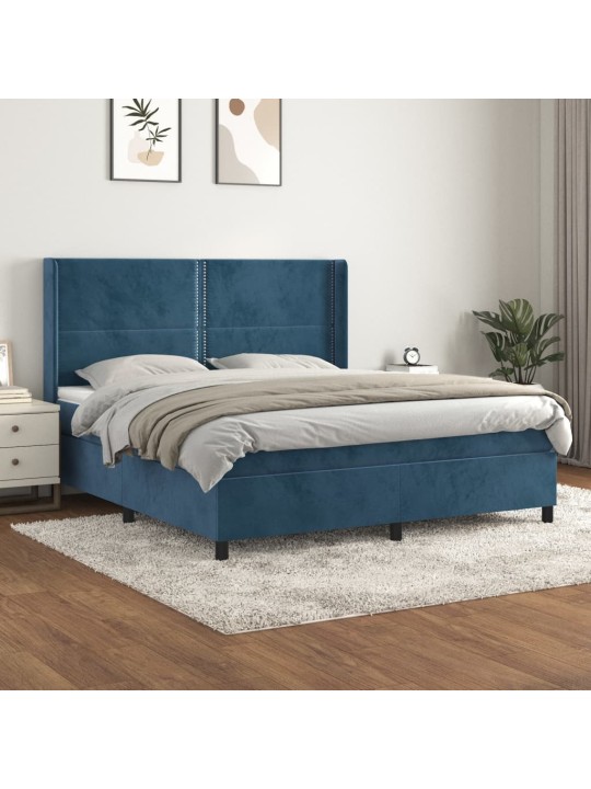 Box spring postel s matrací tmavě modrá 180x200 cm samet