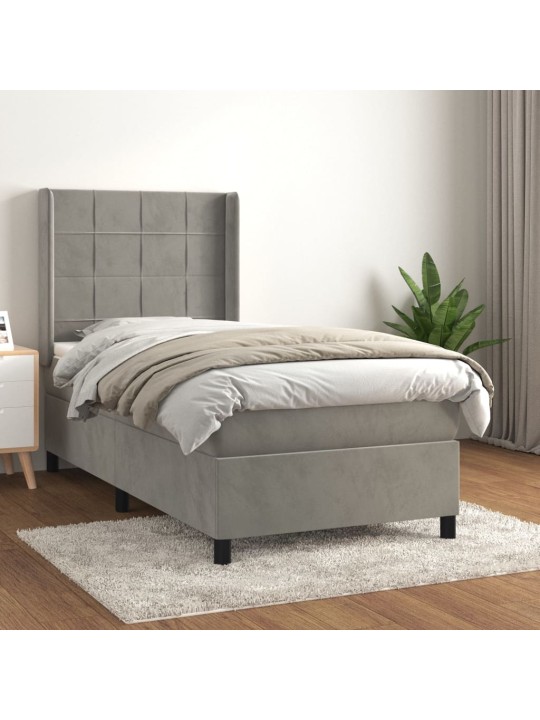 Box spring postel s matrací světle šedá 90x200 cm samet