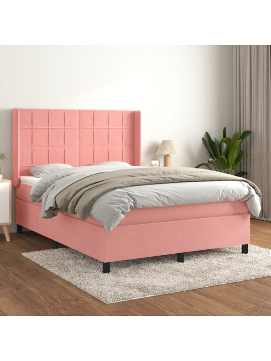 Box spring postel s matrací růžová 140x190 cm samet