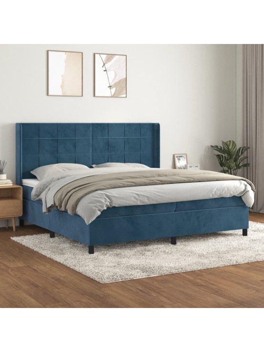 Box spring postel s matrací tmavě modrá 200x200 cm samet