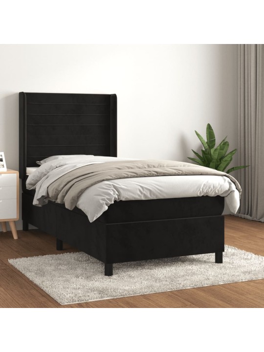Box spring postel s matrací černá 90x200 cm samet