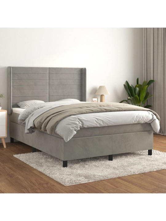 Box spring postel s matrací světle šedá 140x190 cm samet