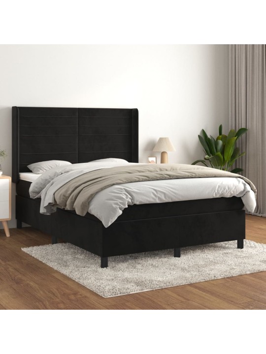Box spring postel s matrací černá 140 x 190 cm samet