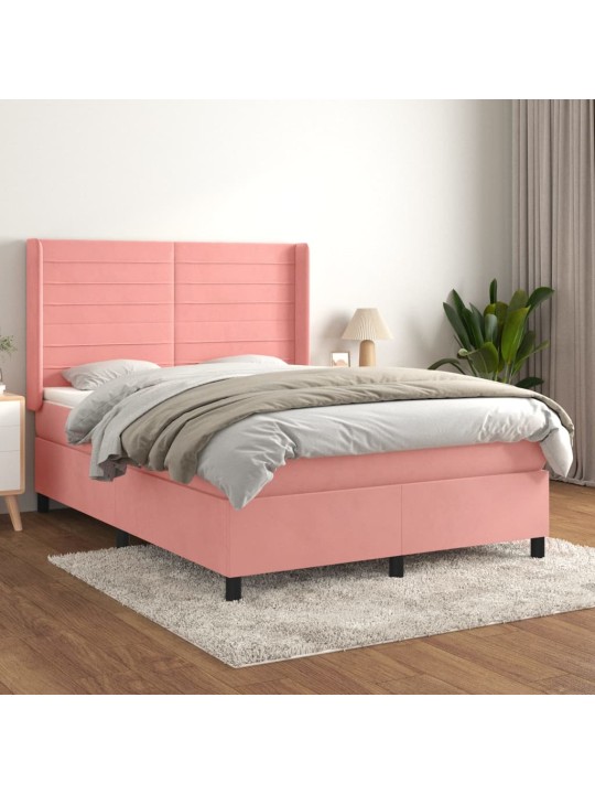 Box spring postel s matrací růžová 140x190 cm samet