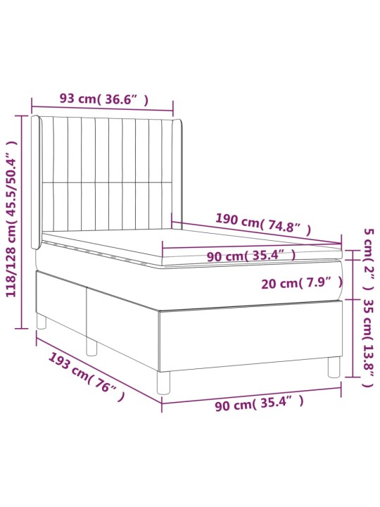 Box spring postel s matrací tmavě šedá 90x190 cm samet