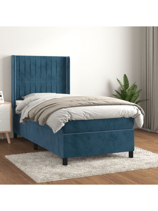 Box spring postel s matrací tmavě modrá 90x190 cm samet
