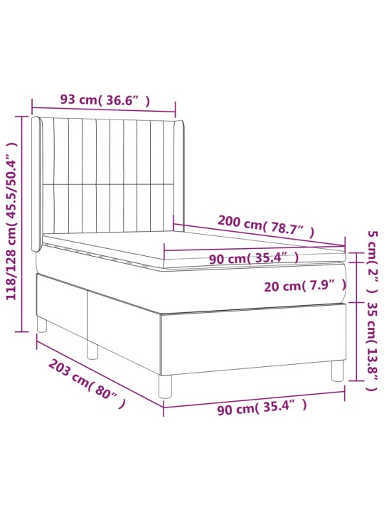 Box spring postel s matrací tmavě modrá 90x200 cm samet