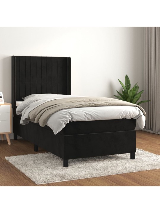 Box spring postel s matrací černá 100x200 cm samet