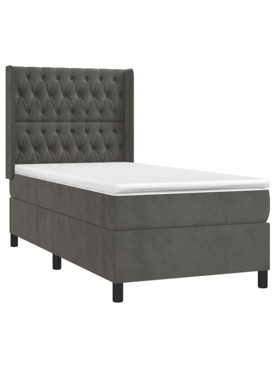 Box spring postel s matrací tmavě šedá 90x200 cm samet