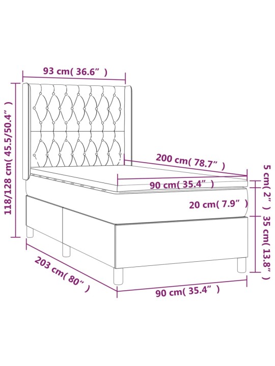 Box spring postel s matrací tmavě šedá 90x200 cm samet