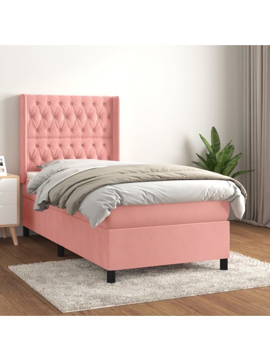 Box spring postel s matrací růžová 90x200 cm samet
