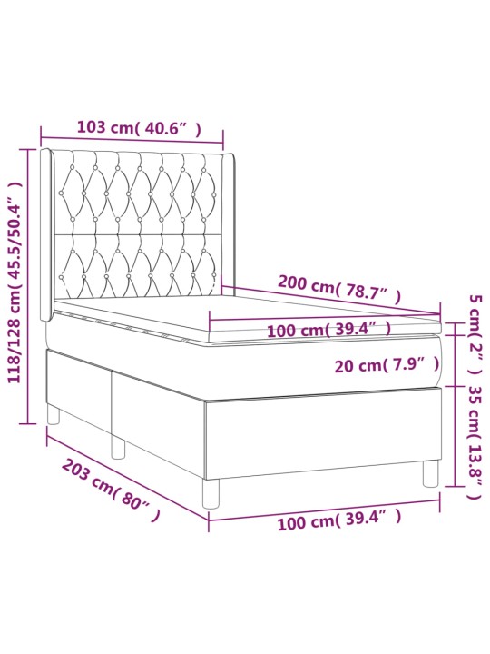 Box spring postel s matrací světle šedá 100x200 cm samet
