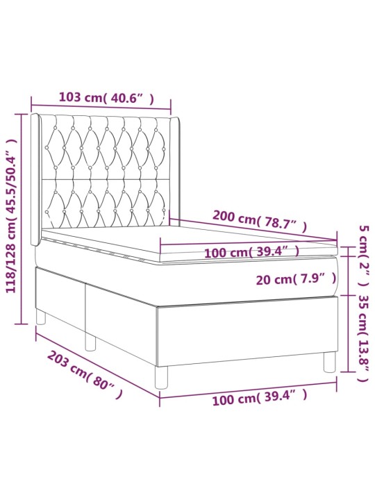 Box spring postel s matrací černá 100x200 cm samet