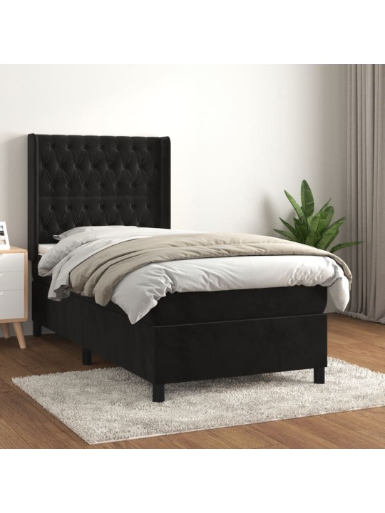 Box spring postel s matrací černá 100x200 cm samet