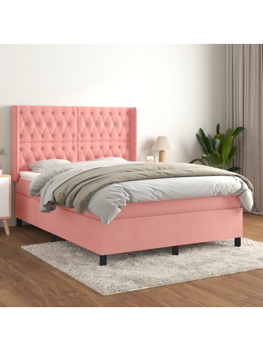 Box spring postel s matrací růžová 140x190 cm samet