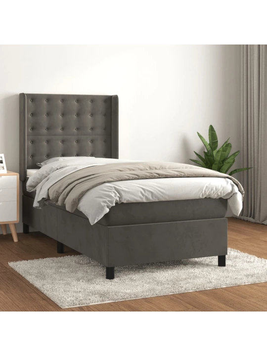 Box spring postel s matrací tmavě šedá 90x190 cm samet