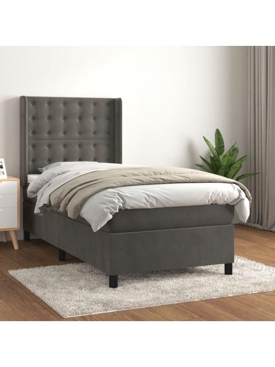 Box spring postel s matrací tmavě šedá 90x200 cm samet