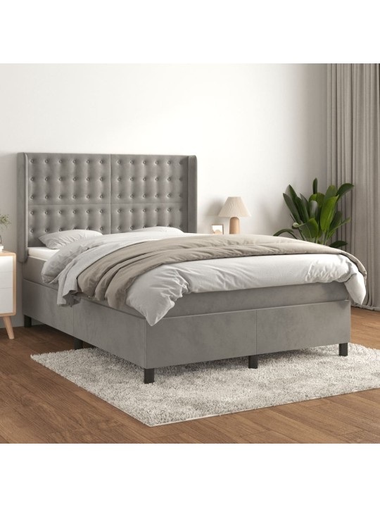 Box spring postel s matrací světle šedá 140x190 cm samet