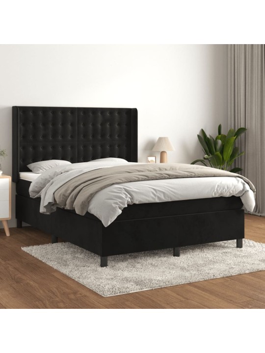 Box spring postel s matrací černá 140 x 190 cm samet