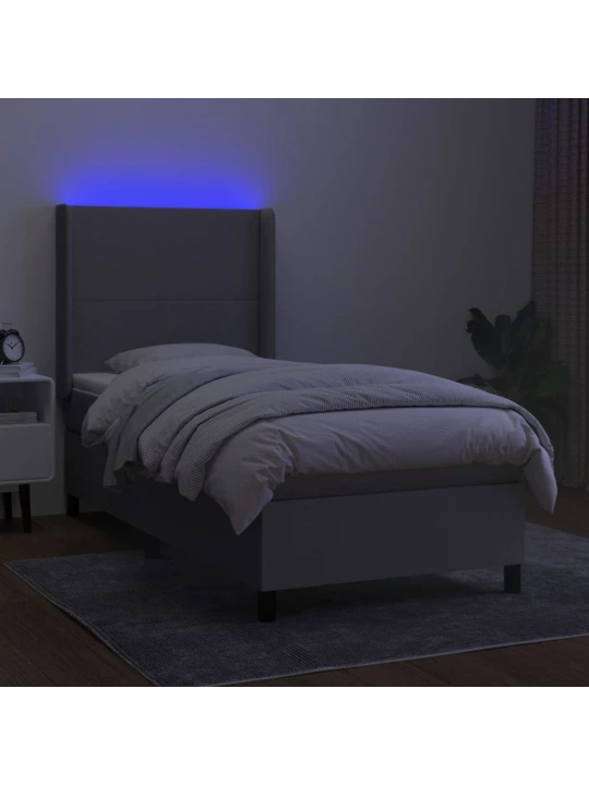 Box spring postel s matrací a LED světle šedá 80x200 cm textil