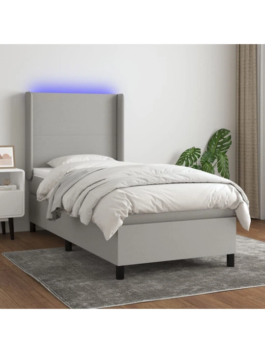 Box spring postel s matrací a LED světle šedá 80x200 cm textil