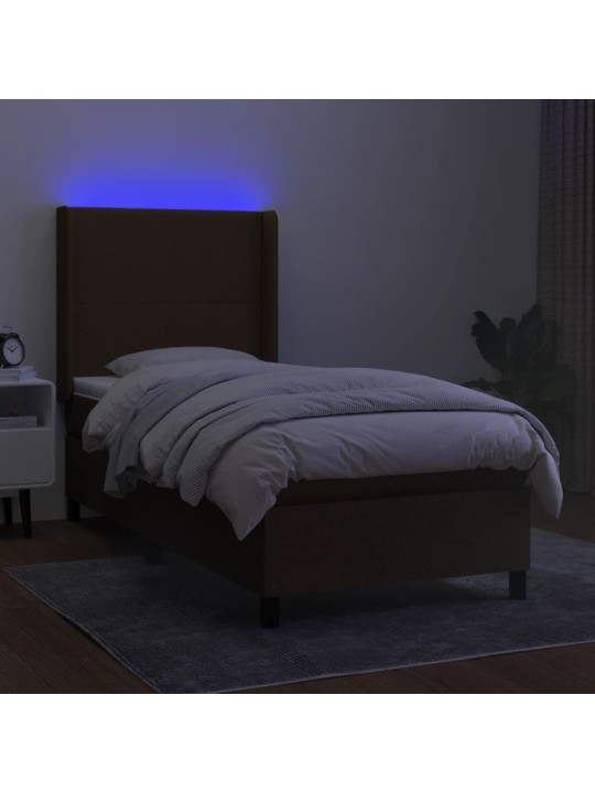 Box spring postel s matrací a led tmavě hnědá 90x190 cm textil