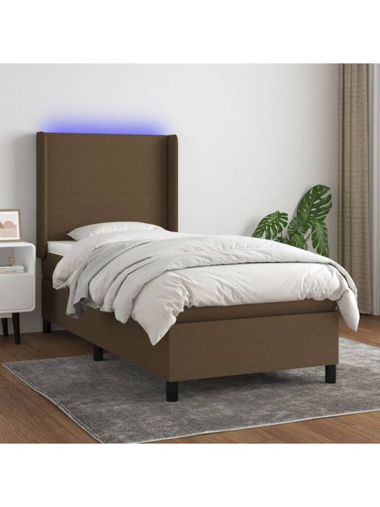 Box spring postel s matrací a led tmavě hnědá 90x190 cm textil