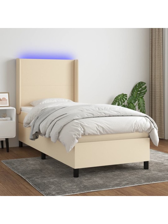 Box spring postel s matrací a led krémová 90x190 cm textil