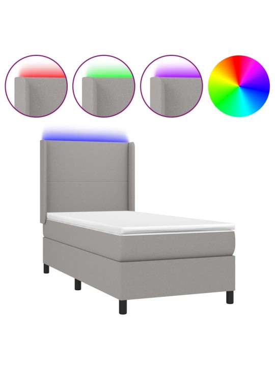 Box spring postel s matrací a LED světle šedá 90x200 cm textil