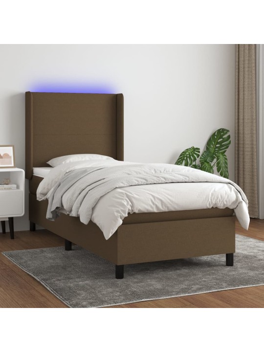 Box spring postel s matrací a LED tmavě hnědá 90x200 cm textil