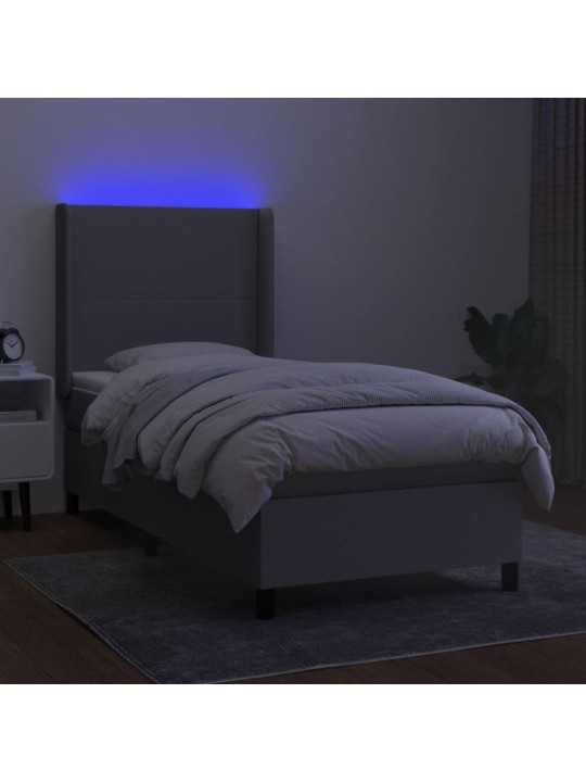 Box spring postel s matrací a LED světle šedá 100x200 cm textil