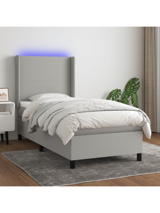 Box spring postel s matrací a LED světle šedá 100x200 cm textil