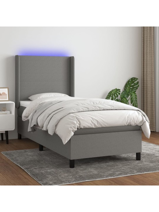 Box spring postel s matrací a LED tmavě šedá 100x200 cm textil