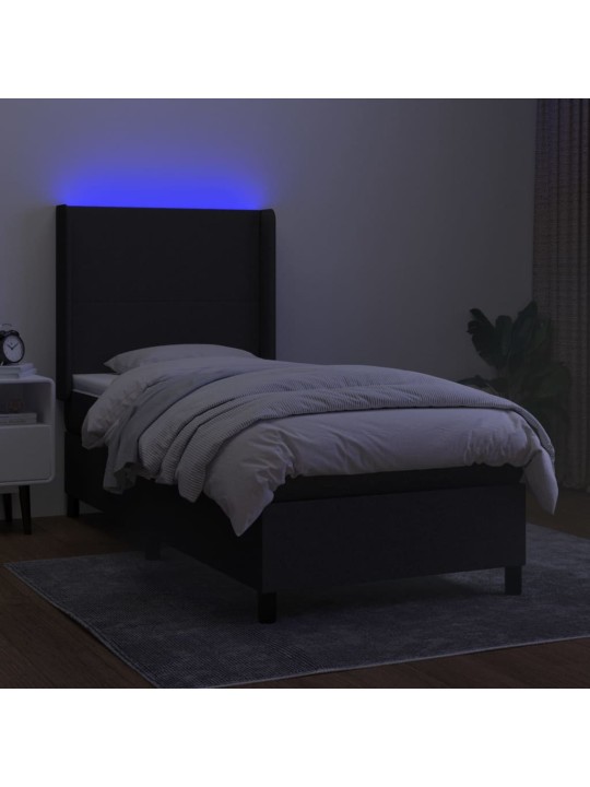 Box spring postel s matrací a LED černá 100x200 cm textil